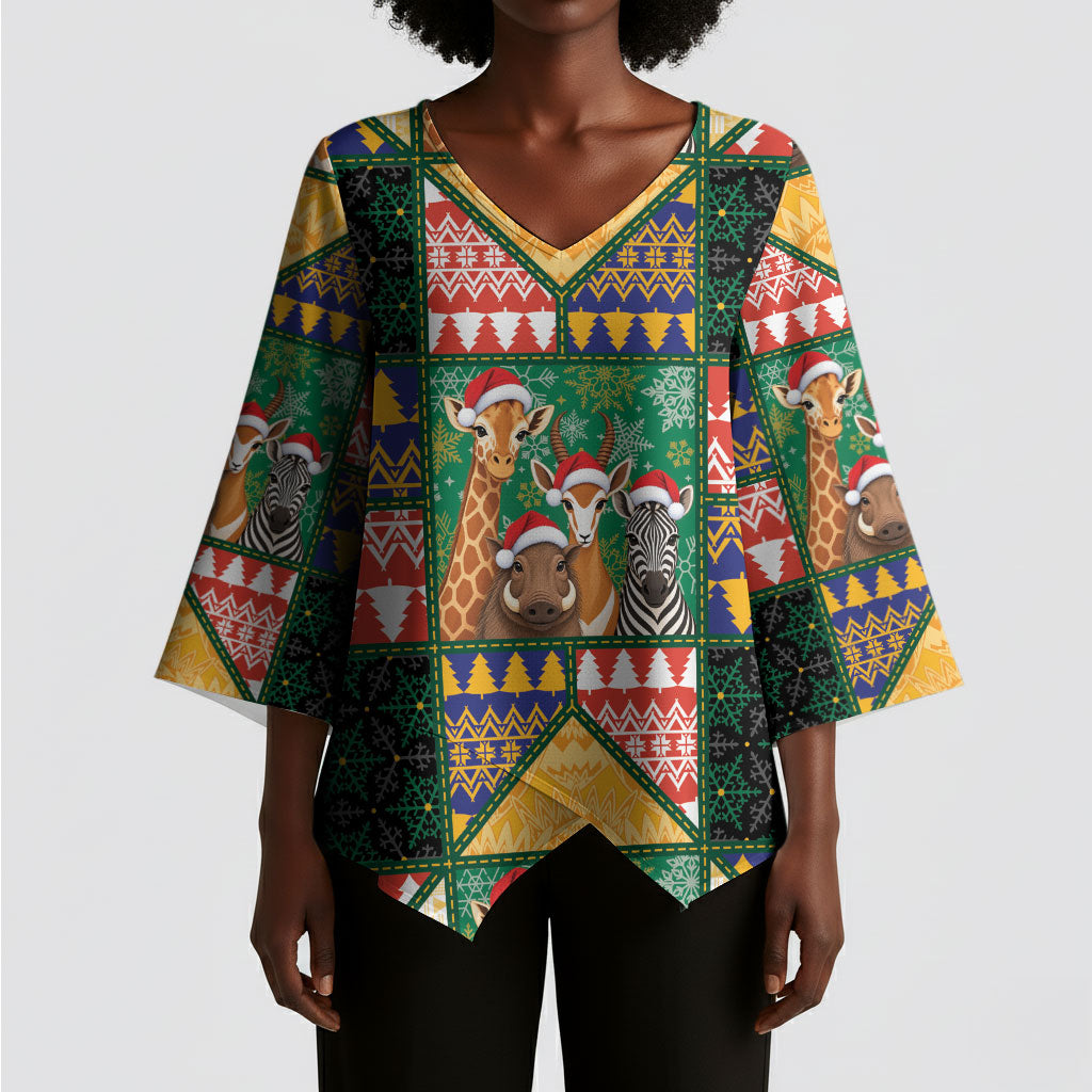 South Africa Christmas Kimono Sleeve Blouse Patchwork Style