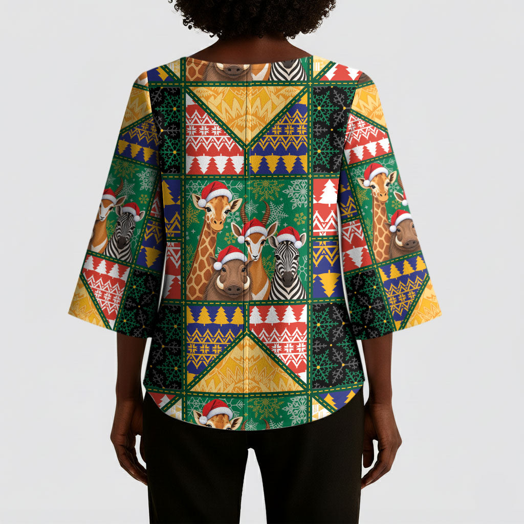 South Africa Christmas Kimono Sleeve Blouse Patchwork Style
