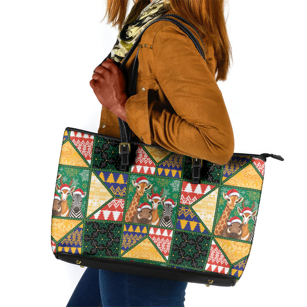 South Africa Christmas Leather Tote Bag Patchwork Style