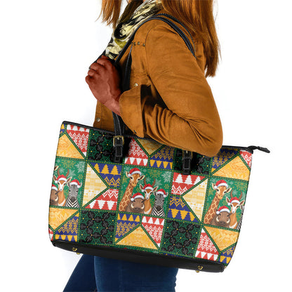 South Africa Christmas Leather Tote Bag Patchwork Style