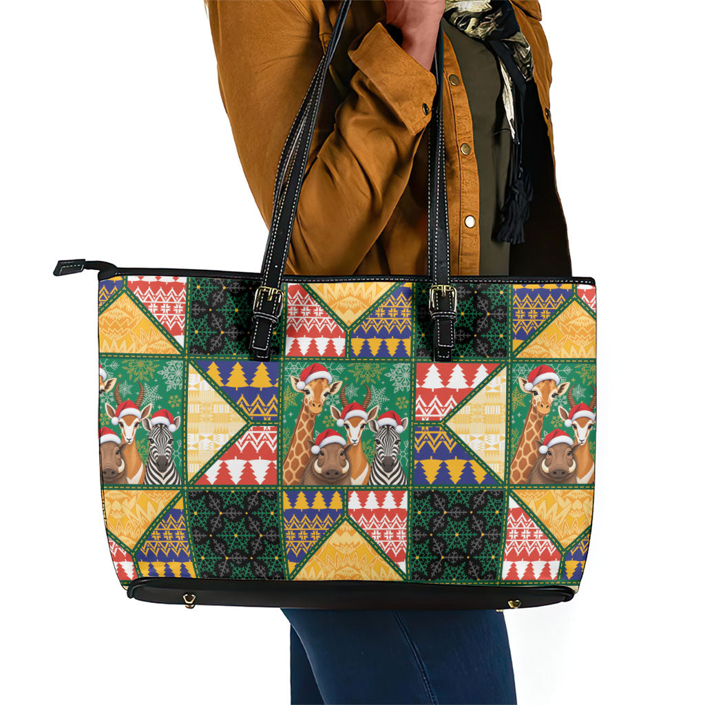 South Africa Christmas Leather Tote Bag Patchwork Style