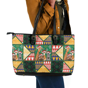 South Africa Christmas Leather Tote Bag Patchwork Style