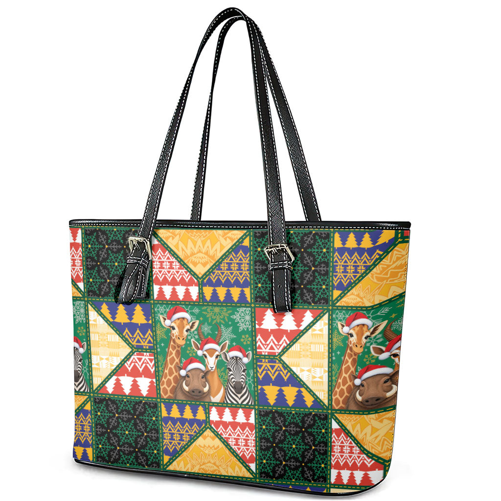 South Africa Christmas Leather Tote Bag Patchwork Style