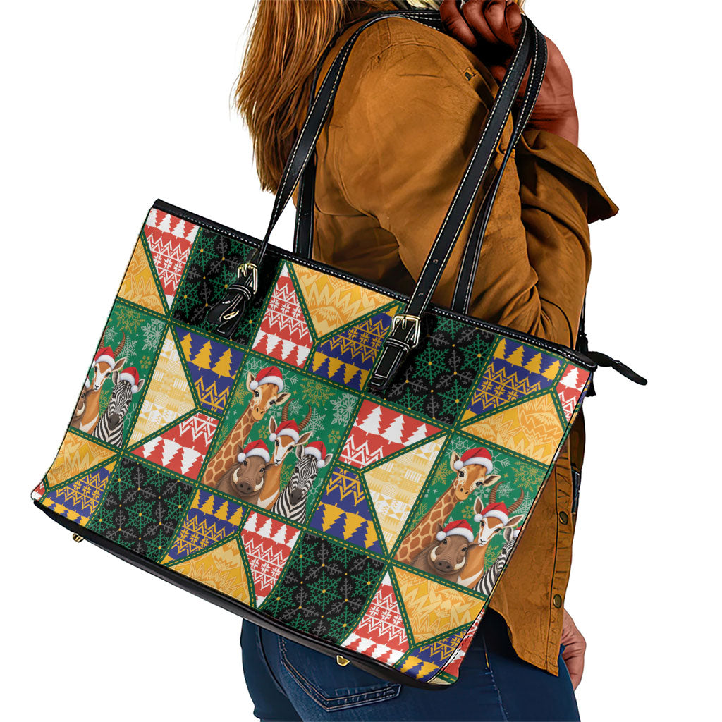 South Africa Christmas Leather Tote Bag Patchwork Style