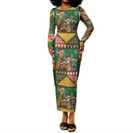 South Africa Christmas Long Sleeve Bodycon Dress Patchwork Style