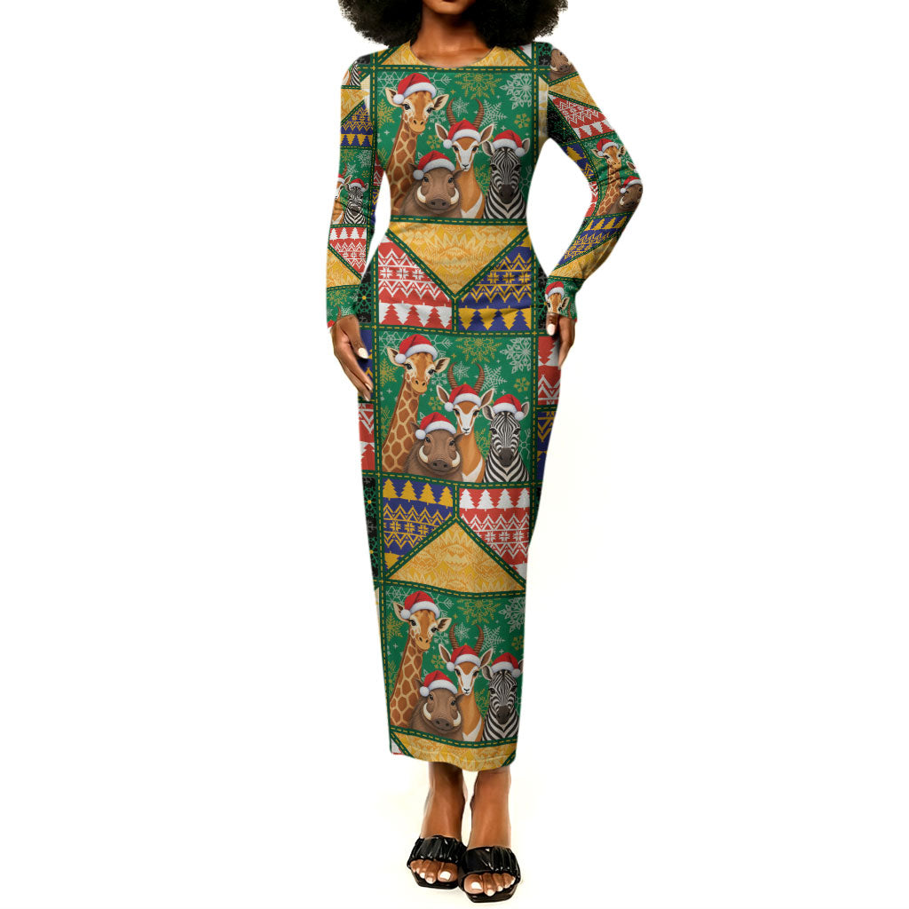 South Africa Christmas Long Sleeve Bodycon Dress Patchwork Style