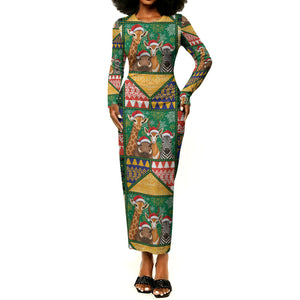 South Africa Christmas Long Sleeve Bodycon Dress Patchwork Style