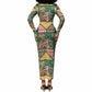South Africa Christmas Long Sleeve Bodycon Dress Patchwork Style