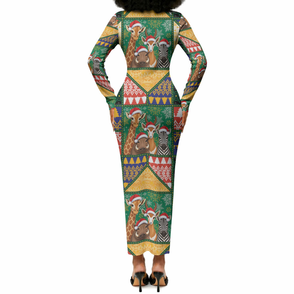 South Africa Christmas Long Sleeve Bodycon Dress Patchwork Style