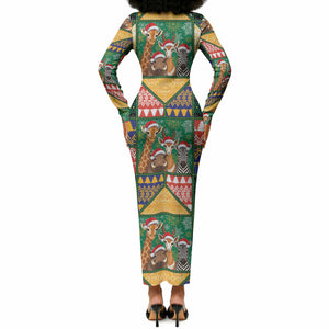 South Africa Christmas Long Sleeve Bodycon Dress Patchwork Style