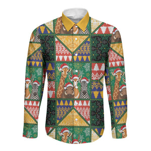 South Africa Christmas Long Sleeve Button Shirt Patchwork Style