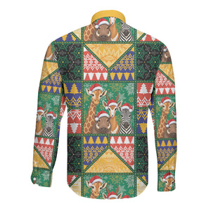 South Africa Christmas Long Sleeve Button Shirt Patchwork Style