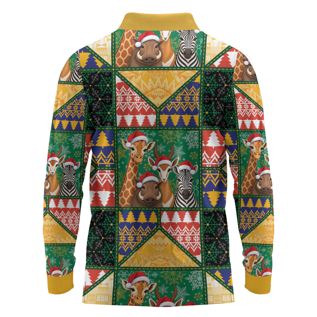 South Africa Christmas Long Sleeve Polo Shirt Patchwork Style