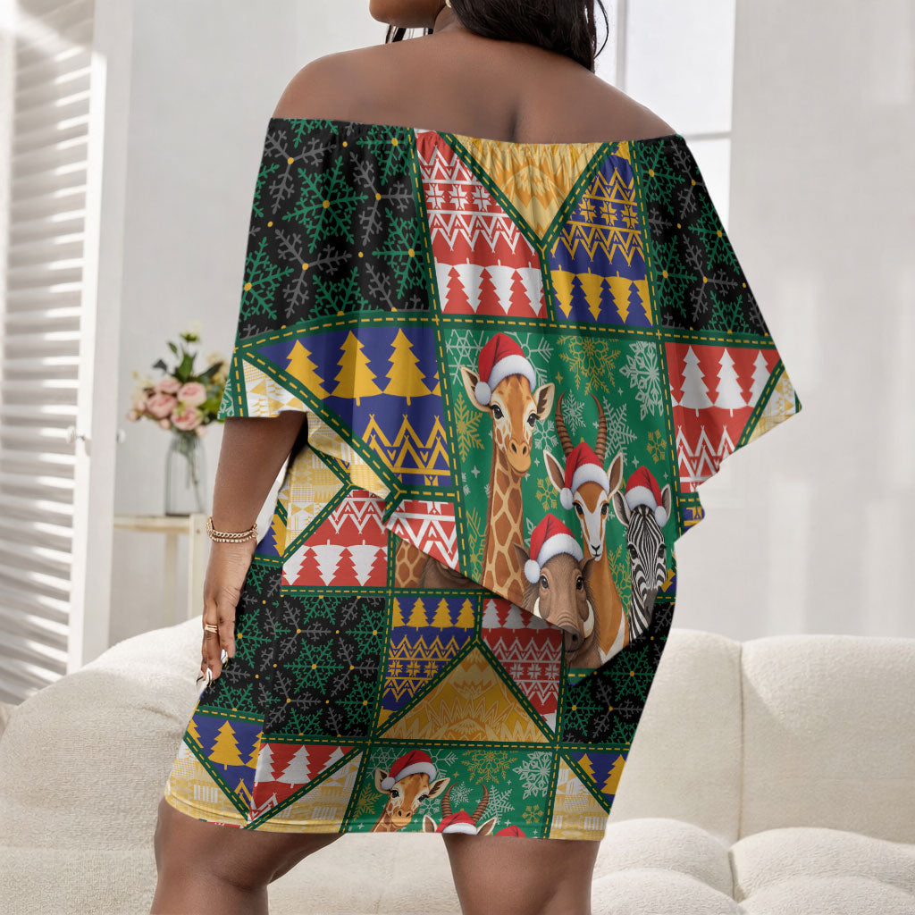 South Africa Christmas Off Shoulder Short Dress Patchwork Style