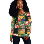 South Africa Christmas Off Shoulder Sweater Patchwork Style