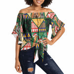 South Africa Christmas Off Shoulder Wrap Waist Top Patchwork Style