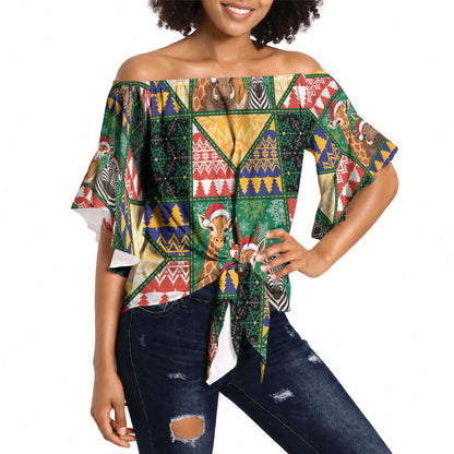 South Africa Christmas Off Shoulder Wrap Waist Top Patchwork Style