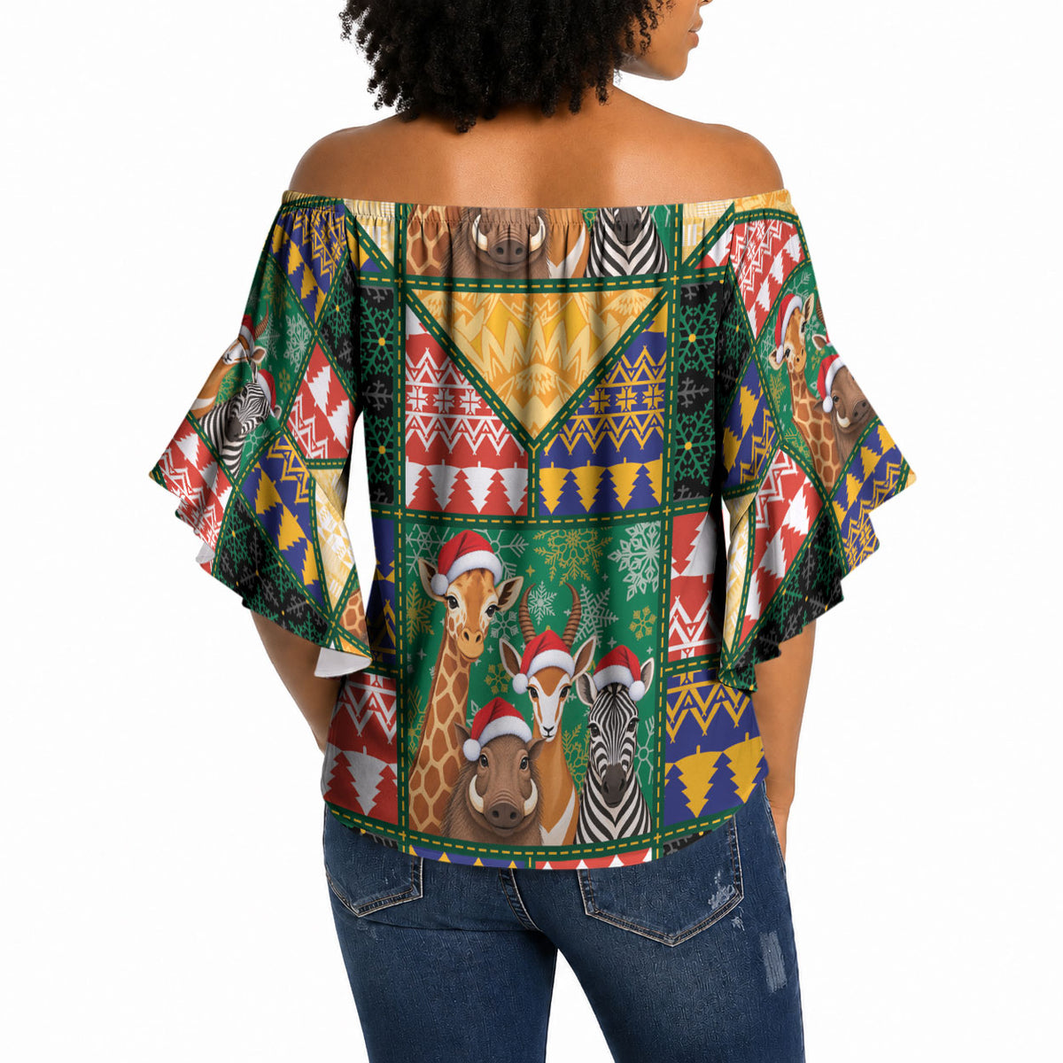 South Africa Christmas Off Shoulder Wrap Waist Top Patchwork Style