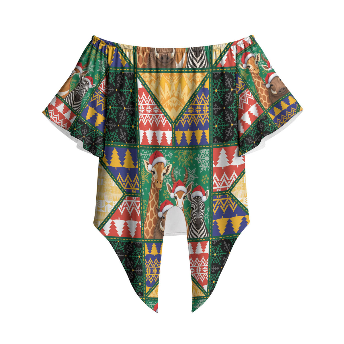 South Africa Christmas Off Shoulder Wrap Waist Top Patchwork Style