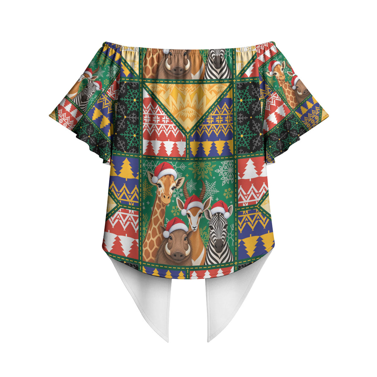 South Africa Christmas Off Shoulder Wrap Waist Top Patchwork Style