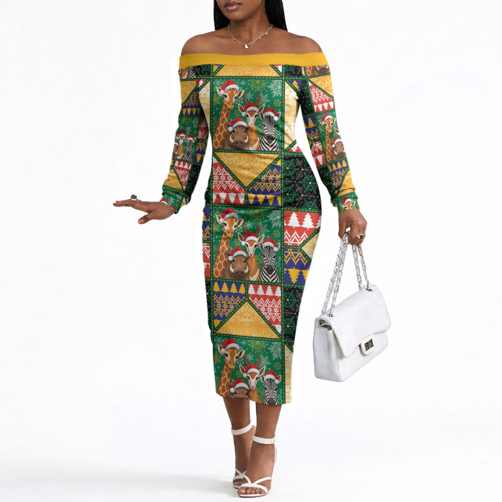 South Africa Christmas Off The Shoulder Long Sleeve Dress Patchwork Style