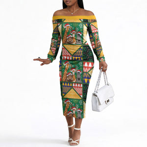 South Africa Christmas Off The Shoulder Long Sleeve Dress Patchwork Style