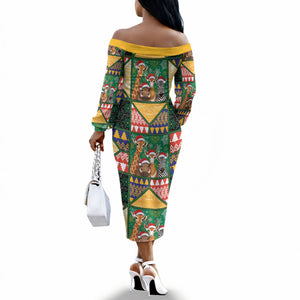 South Africa Christmas Off The Shoulder Long Sleeve Dress Patchwork Style