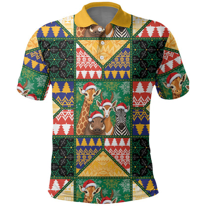 South Africa Christmas Polo Shirt Patchwork Style