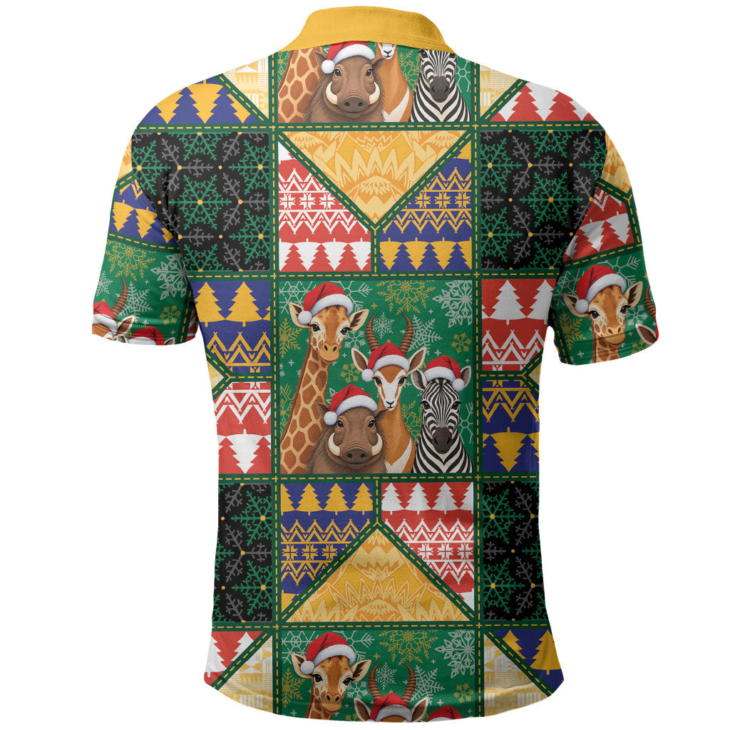 South Africa Christmas Polo Shirt Patchwork Style
