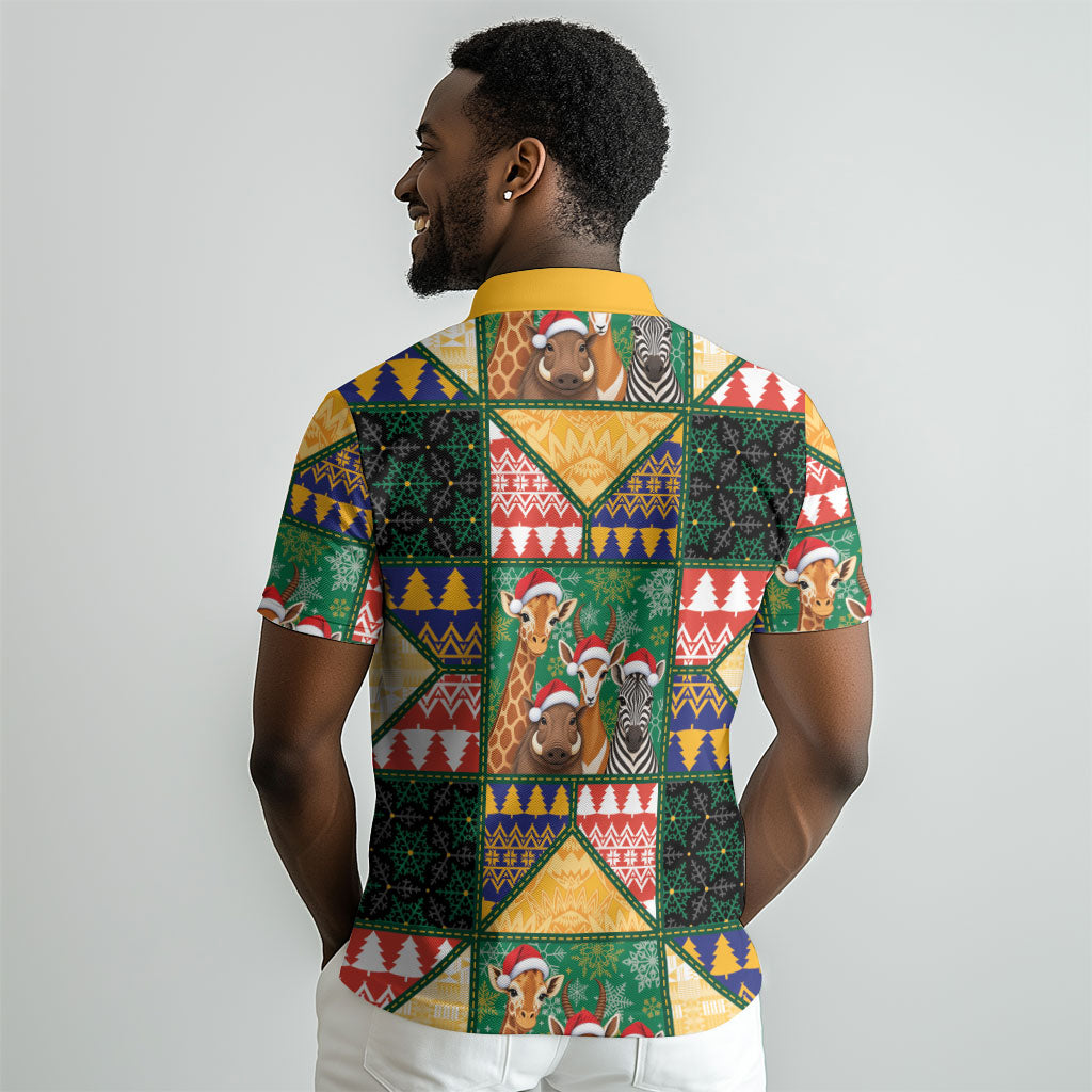 South Africa Christmas Polo Shirt Patchwork Style