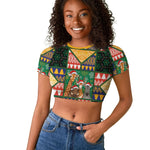 South Africa Christmas Raglan Cropped T shirt Patchwork Style