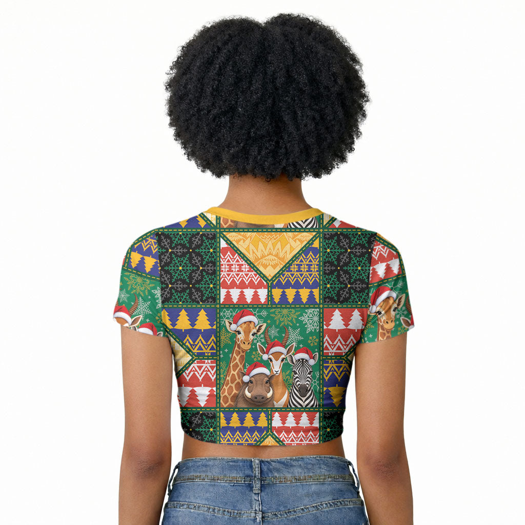 South Africa Christmas Raglan Cropped T shirt Patchwork Style