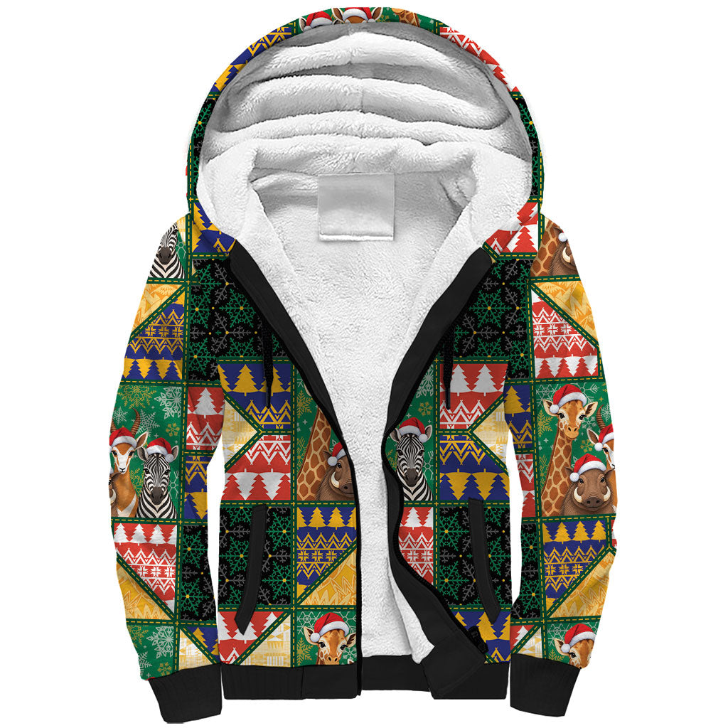 South Africa Christmas Sherpa Hoodie Patchwork Style