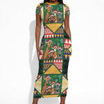 South Africa Christmas Short Sleeve Bodycon Dress Patchwork Style
