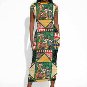 South Africa Christmas Short Sleeve Bodycon Dress Patchwork Style