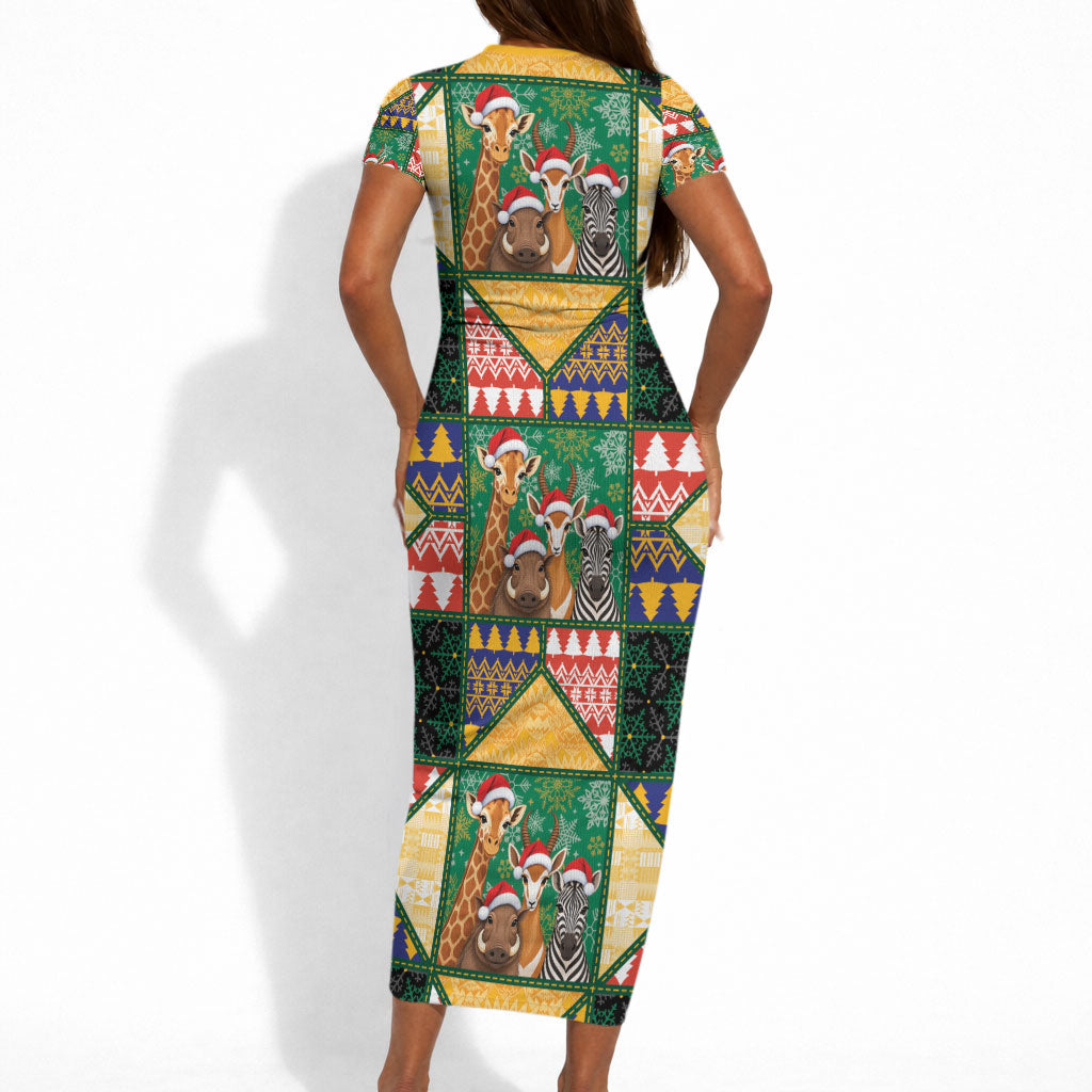South Africa Christmas Short Sleeve Bodycon Dress Patchwork Style