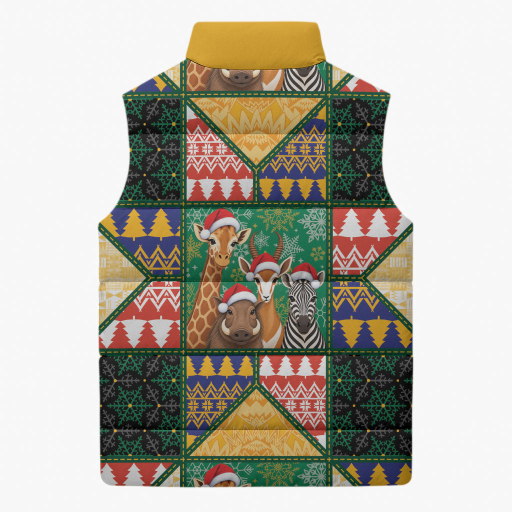 South Africa Christmas Sleeveless Puffer Jacket Patchwork Style