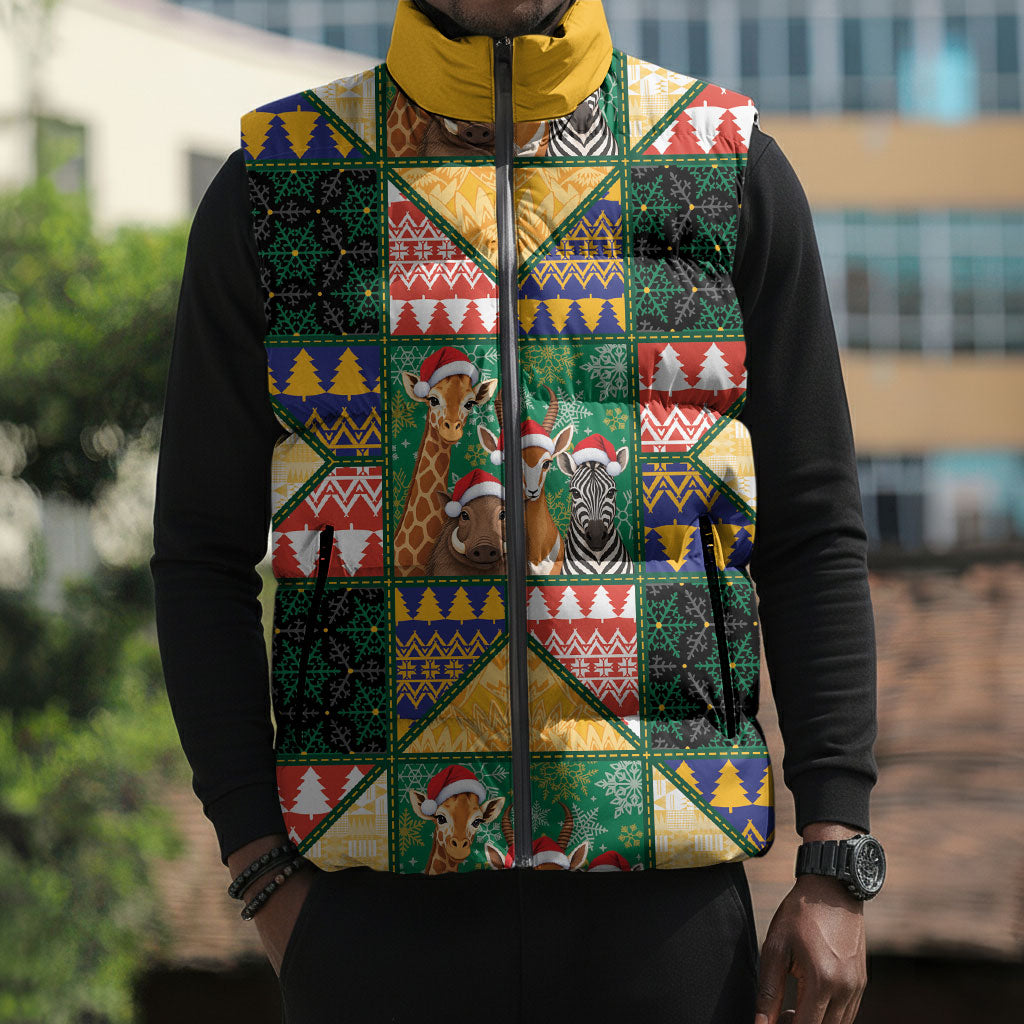 South Africa Christmas Sleeveless Puffer Jacket Patchwork Style