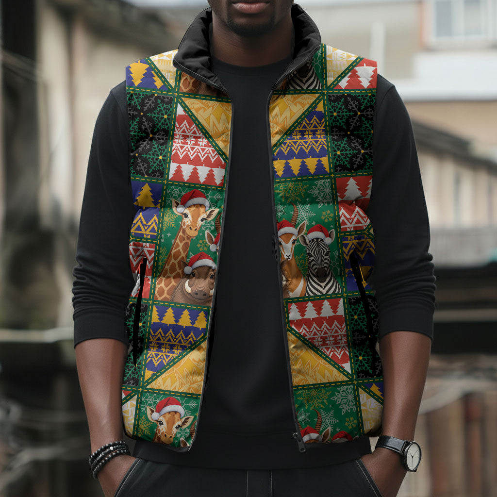 South Africa Christmas Sleeveless Puffer Jacket Patchwork Style