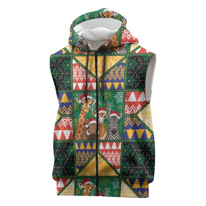 South Africa Christmas Sleeveless Zip Hoodie Patchwork Style