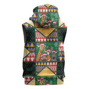 South Africa Christmas Sleeveless Zip Hoodie Patchwork Style