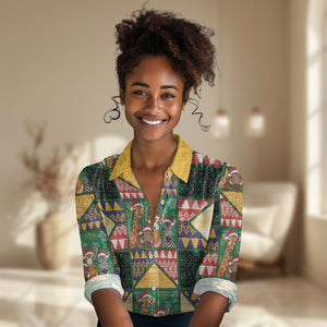 South Africa Christmas Women Casual Shirt Patchwork Style