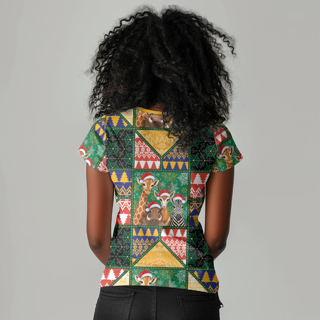 South Africa Christmas Women V-Neck T-Shirt Patchwork Style
