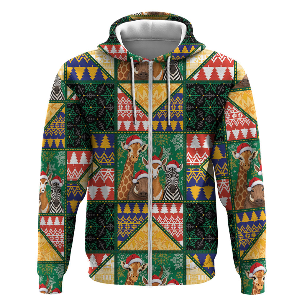 South Africa Christmas Zip Hoodie Patchwork Style