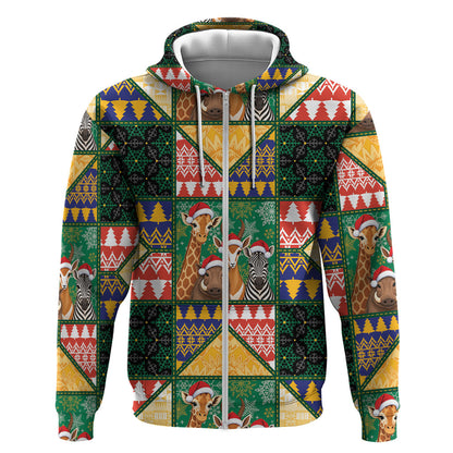 South Africa Christmas Zip Hoodie Patchwork Style