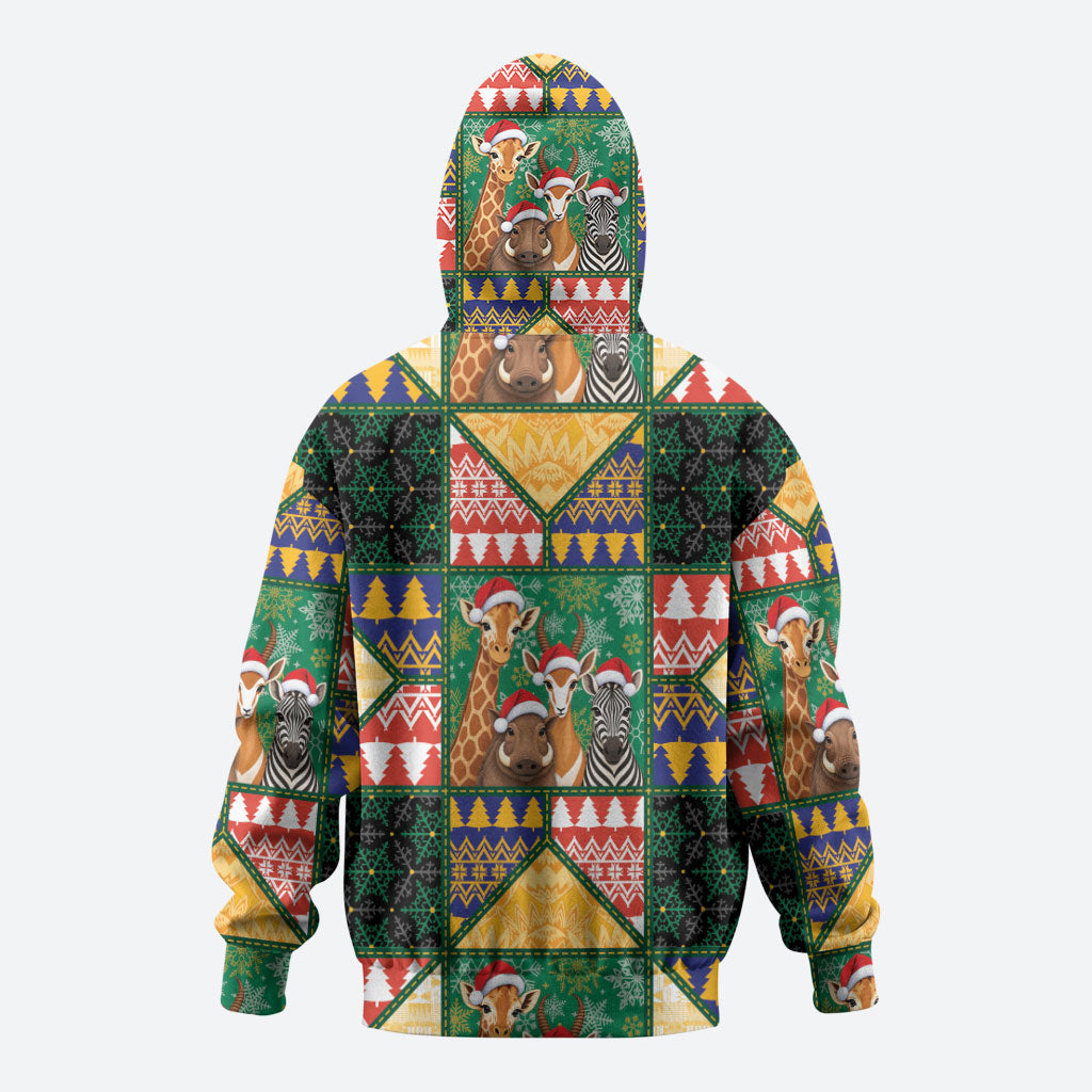 South Africa Christmas Zip Hoodie Patchwork Style