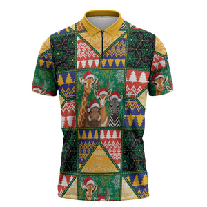 South Africa Christmas Zipper Polo Shirt Patchwork Style