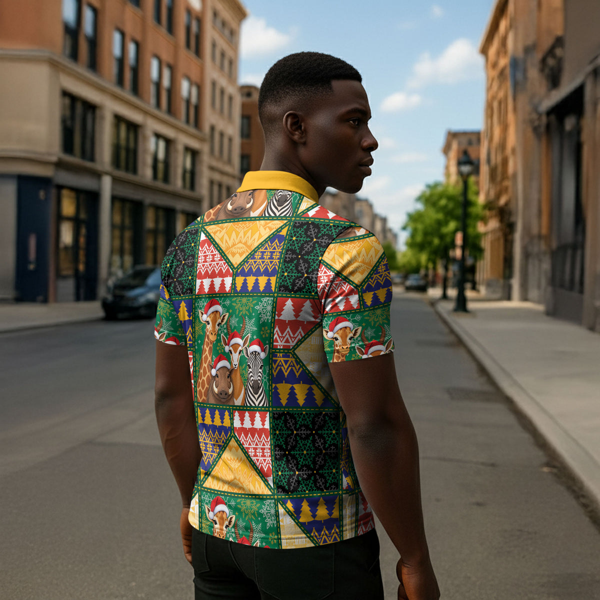 South Africa Christmas Zipper Polo Shirt Patchwork Style