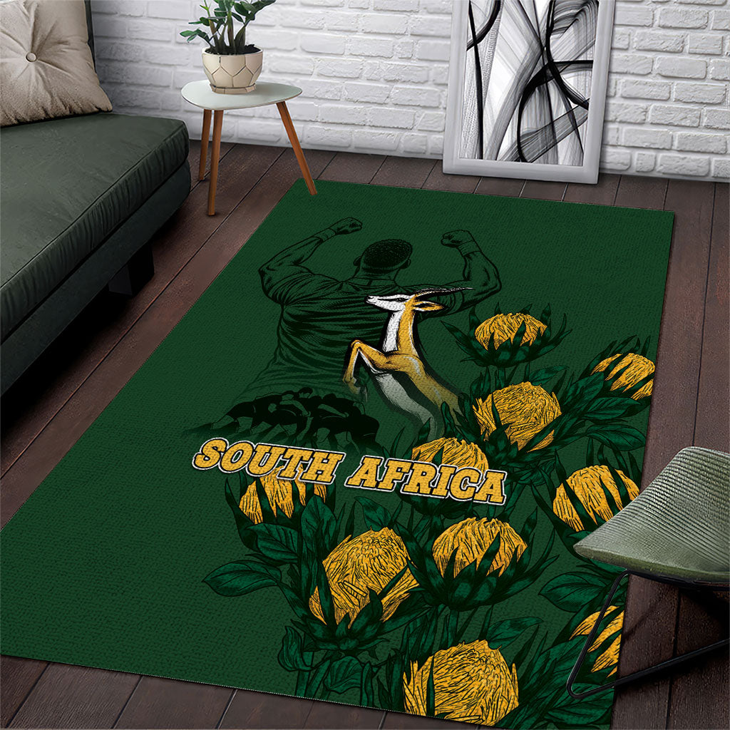 South Africa Rugby Pride Area Rug Springbok With King Protea