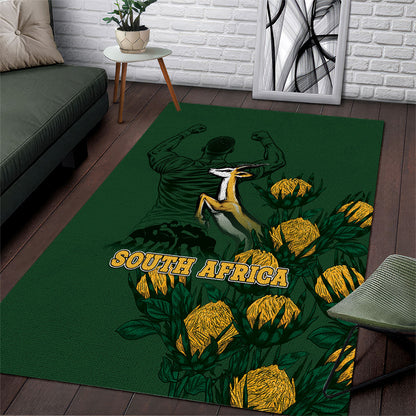 South Africa Rugby Pride Area Rug Springbok With King Protea